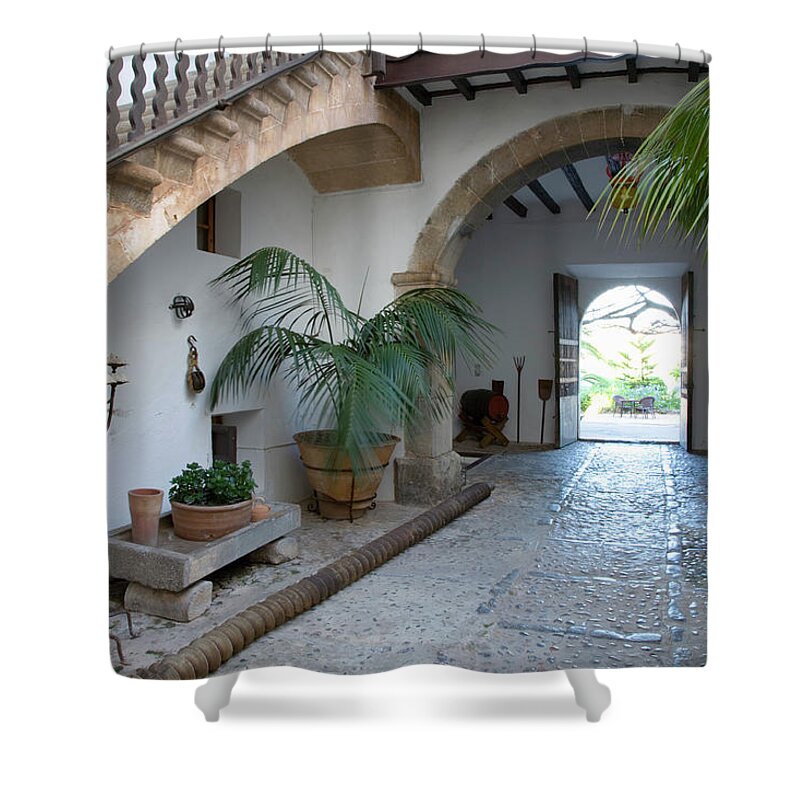 Arch Shower Curtain featuring the photograph Ancient Courtyard Of The Hotel Es Port by David C Tomlinson