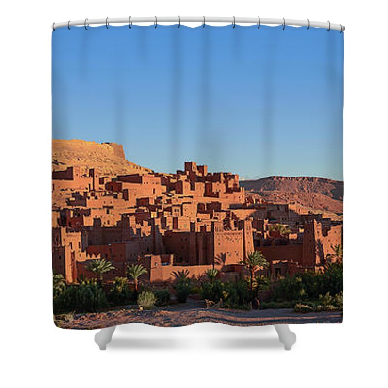 Panoramic Shower Curtain featuring the photograph Ancient Kasbah Of Ait Benhaddou by Paolo Negri