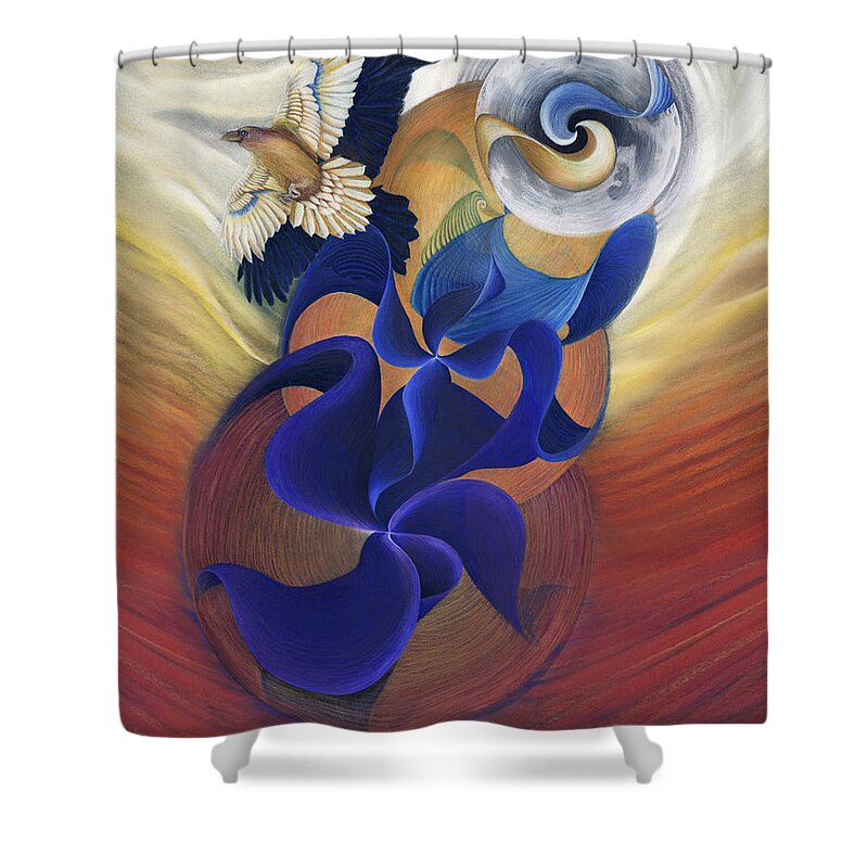 Raven Shower Curtain featuring the drawing Ancient Raven Reborn by Robin Aisha Landsong