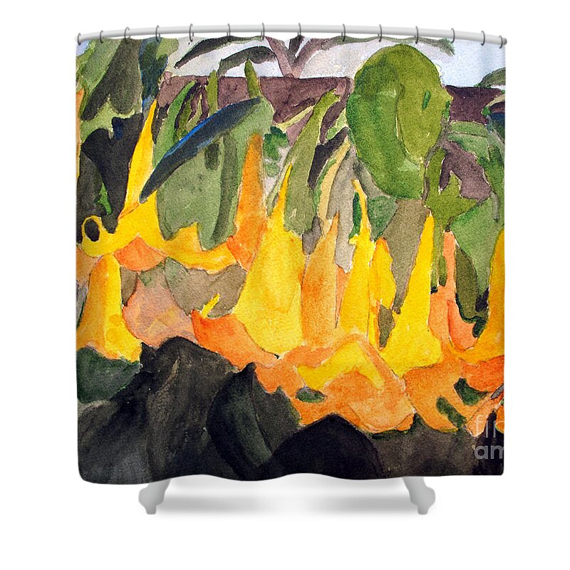 Angel Trumpet Shower Curtain featuring the painting Angel Trumpets by Sandy McIntire