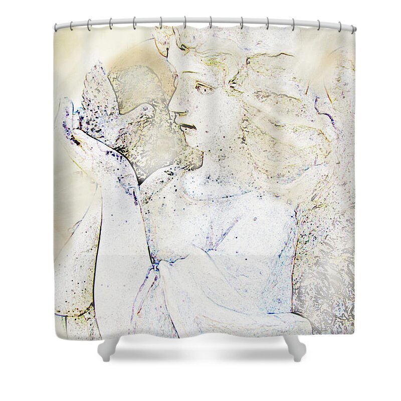 Angle Shower Curtain featuring the digital art Angle with dove photoart II by Debbie Portwood