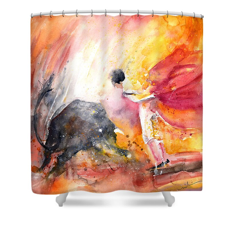 Europe Shower Curtain featuring the painting Angry Little Bull by Miki De Goodaboom