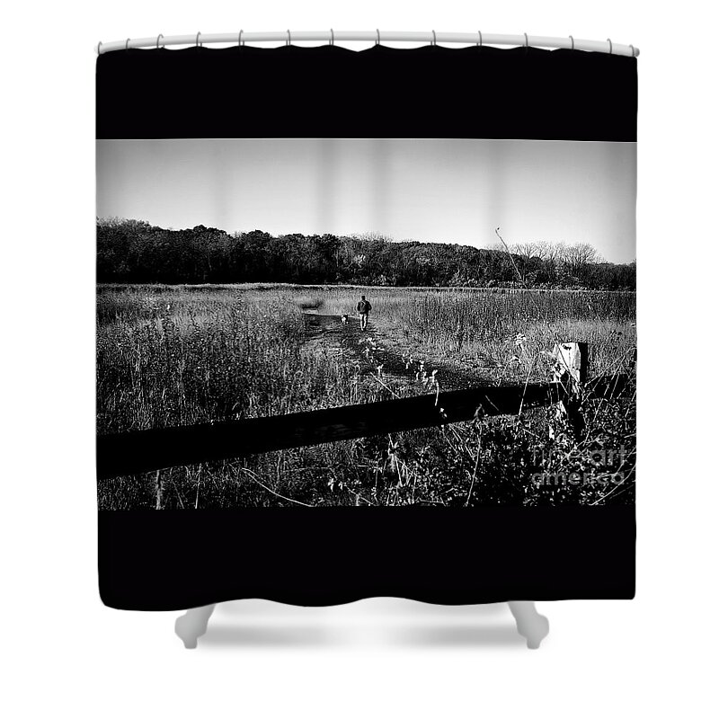 Animal Shower Curtain featuring the photograph A Man and His Dog by Frank J Casella