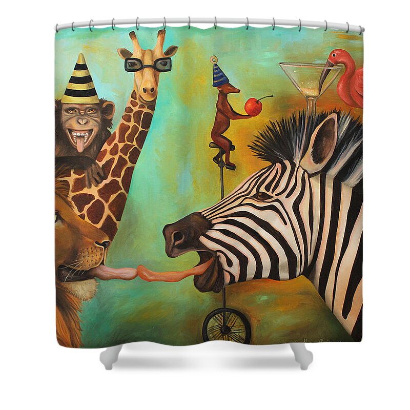 Chimp Shower Curtain featuring the painting Animals Gone Wild by Leah Saulnier The Painting Maniac