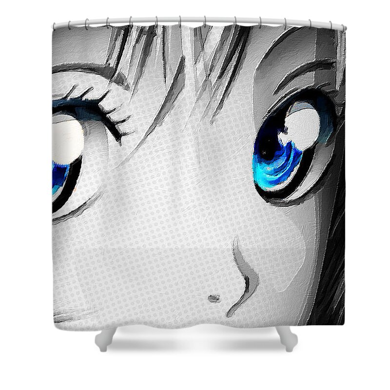 Comics Shower Curtain featuring the painting Anime Girl Eyes 2 Black And White Blue Eyes by Tony Rubino