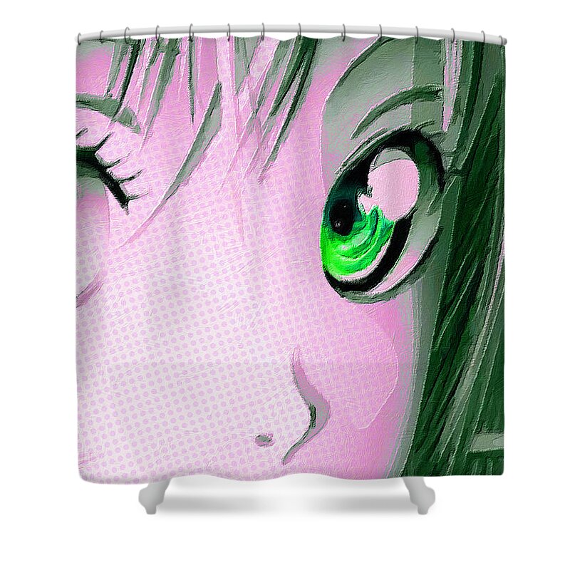 Comics Shower Curtain featuring the painting Anime Girl Eyes 2 Pink by Tony Rubino