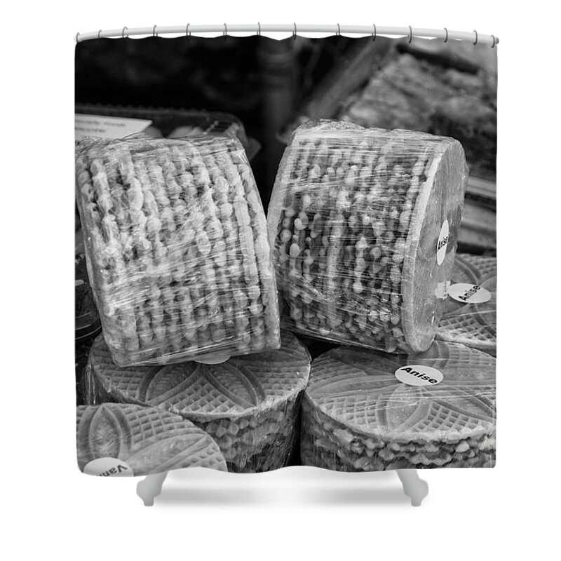 Black And White Shower Curtain featuring the photograph Anise Waffles by Jay Ressler