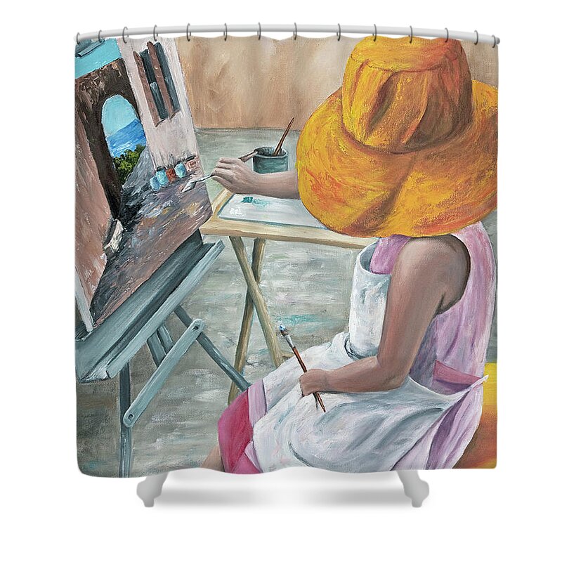 Portrait Shower Curtain featuring the painting Annie by Darice Machel McGuire