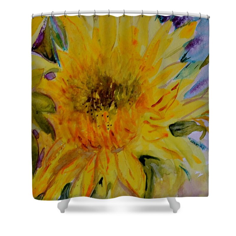 Yellow Shower Curtain featuring the painting Another Sunflower by Beverley Harper Tinsley