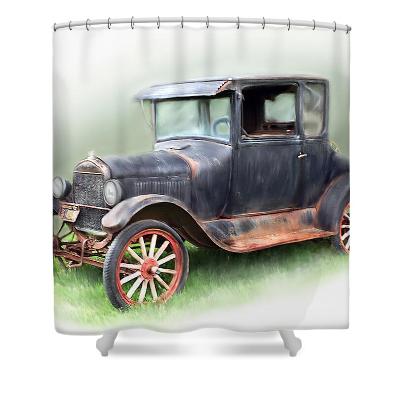 Model T Car Shower Curtain featuring the painting Antique Car by Bonnie Willis