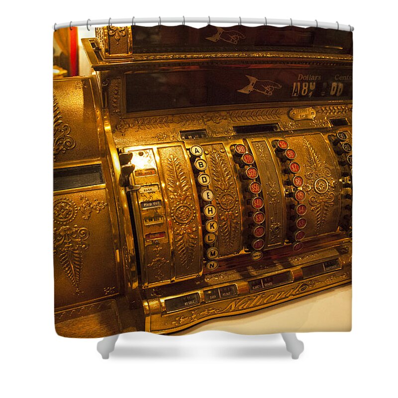 Antique Cash Register Shower Curtain featuring the photograph Antique Cash Register by Jerry Cowart