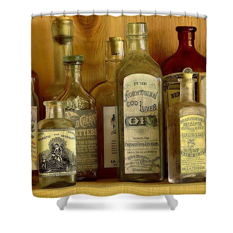 Antique Glass Bottles Shower Curtain featuring the photograph Antique General Store Display 2 by Kae Cheatham