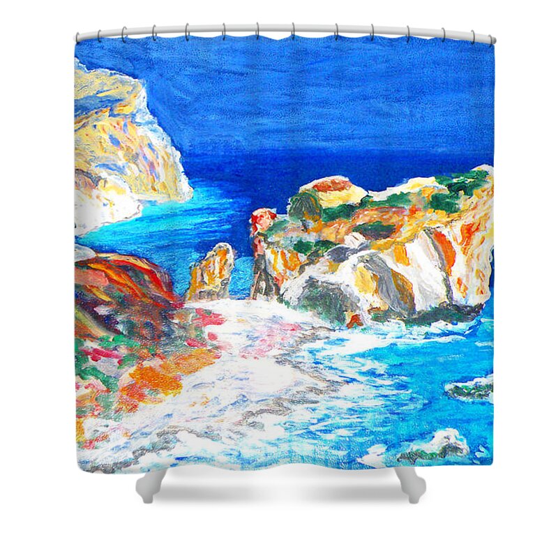 Aphrodite's Birth Place Shower Curtain featuring the painting Aphrodite's Birth Place by Augusta Stylianou