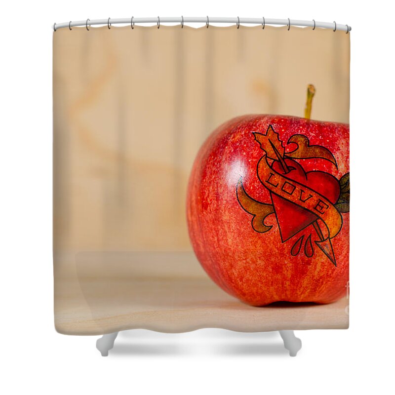 Red Shower Curtain featuring the photograph Apple Love by Jonas Luis