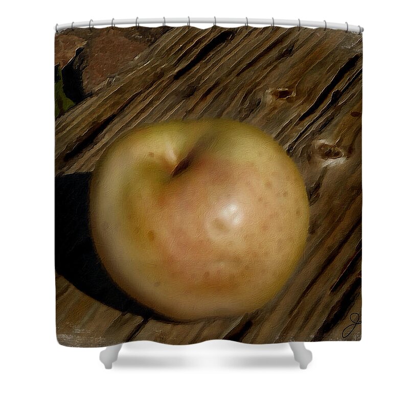 Colorful Shower Curtain featuring the painting Apple of my Eye by Joan Reese