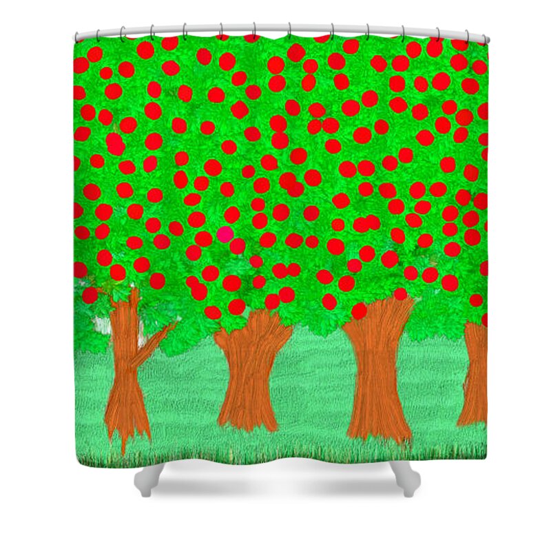 Orchard Shower Curtain featuring the painting Apple Orchard Ready to Pick by Bruce Nutting