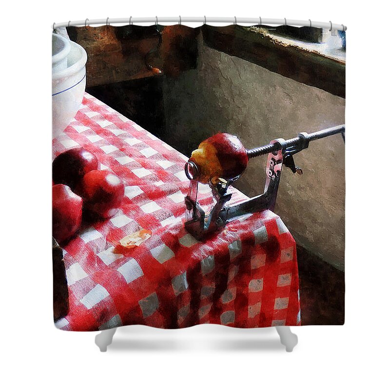 Apple Shower Curtain featuring the photograph Apples and Apple Peeler by Susan Savad