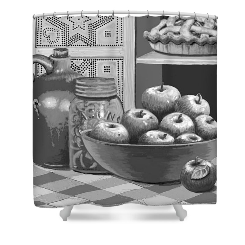 Apples Shower Curtain featuring the digital art Apples Four Ways by Carol Jacobs