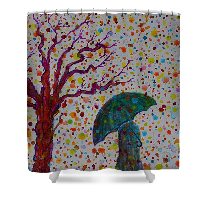 April Showers Shower Curtain featuring the painting April Showers by Jacqueline Athmann