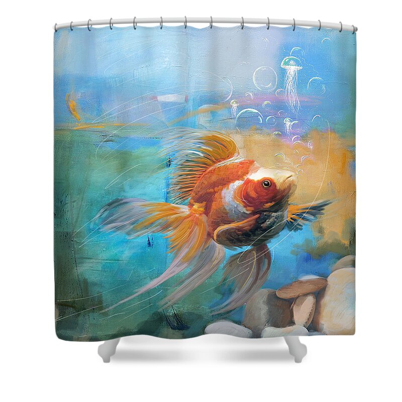  Shower Curtain featuring the painting Aqua Gold by Catf