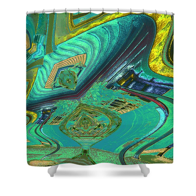 Abstract House Shower Curtain featuring the digital art Aqua House 3 by Don and Judi Hall