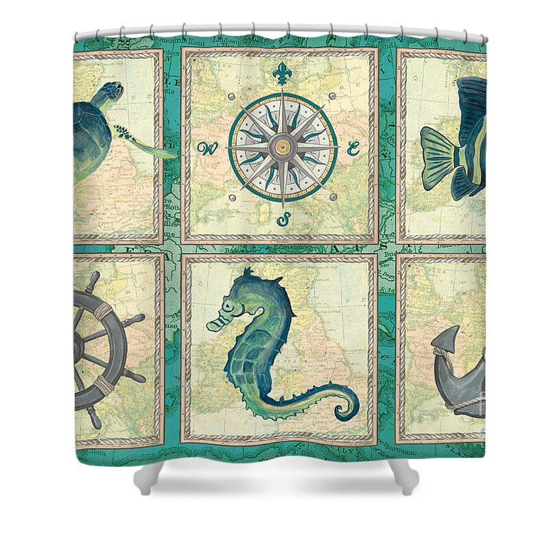 Coastal Shower Curtain featuring the painting Aqua Maritime Patch by Debbie DeWitt