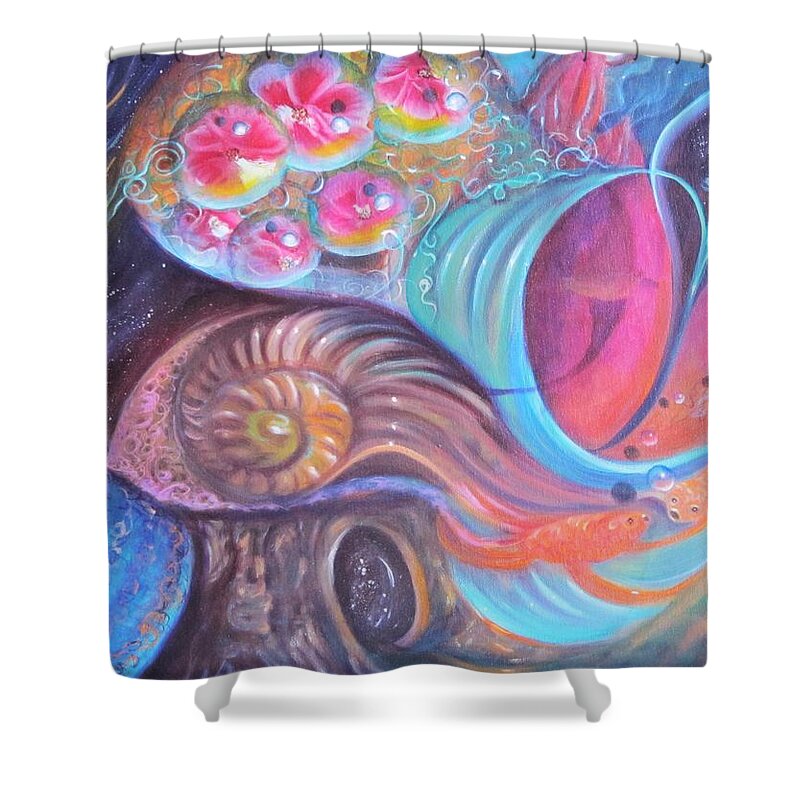 Curvismo Shower Curtain featuring the painting Aquarium by Sherry Strong