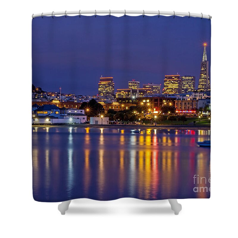 Aquatic Park Shower Curtain featuring the photograph Aquatic Park Blue Hour by Kate Brown