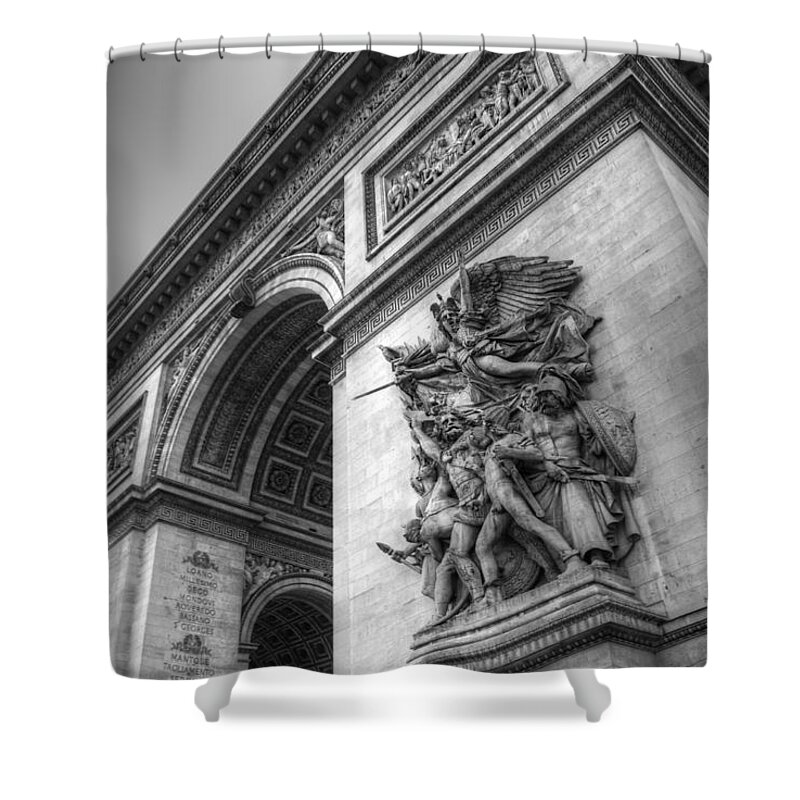 Arc De Triomphe Shower Curtain featuring the photograph Arc de Triomphe in Black and White by Jennifer Ancker