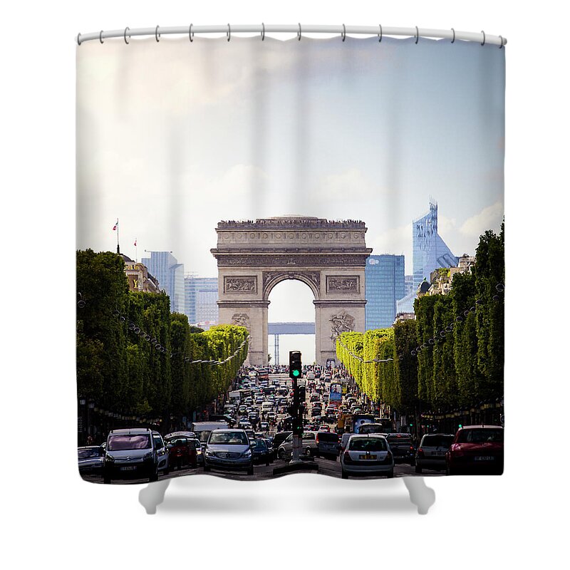 Avenue Shower Curtain featuring the photograph Arc De Triomphe On The Champs Elysées by Yoann Jezequel Photography