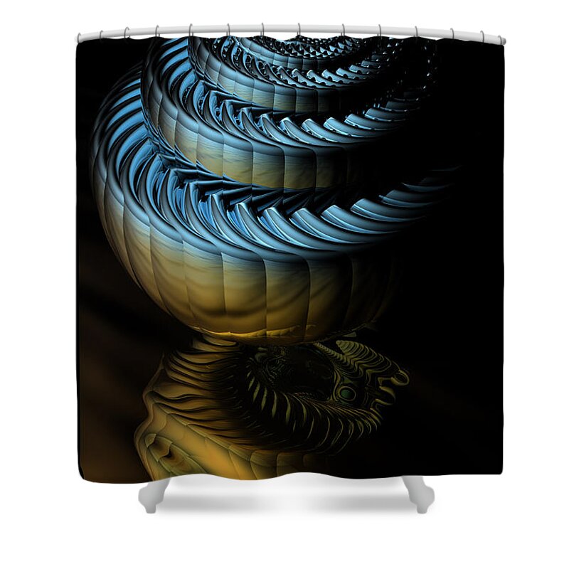 Abstract: Geometric; Animals: Ocean Life; Architecture: Architecture; Floral & Still Life: Objects. Blue Shower Curtain featuring the digital art Architectural Seashell by Ann Stretton
