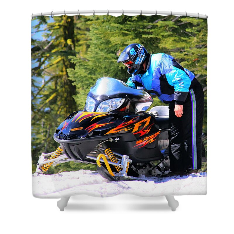 Arctic Cat Shower Curtain featuring the photograph Arctic Cat Snowmobile by Tap On Photo