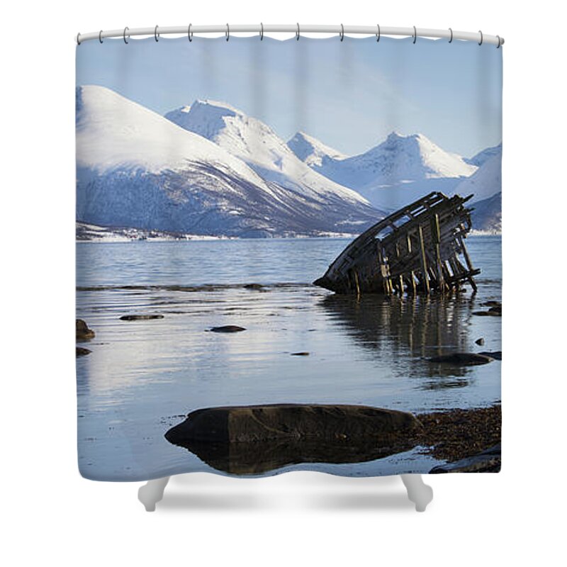 Tranquility Shower Curtain featuring the photograph Arctic Landscape & Alps, Tromso, Norway by Tim Graham