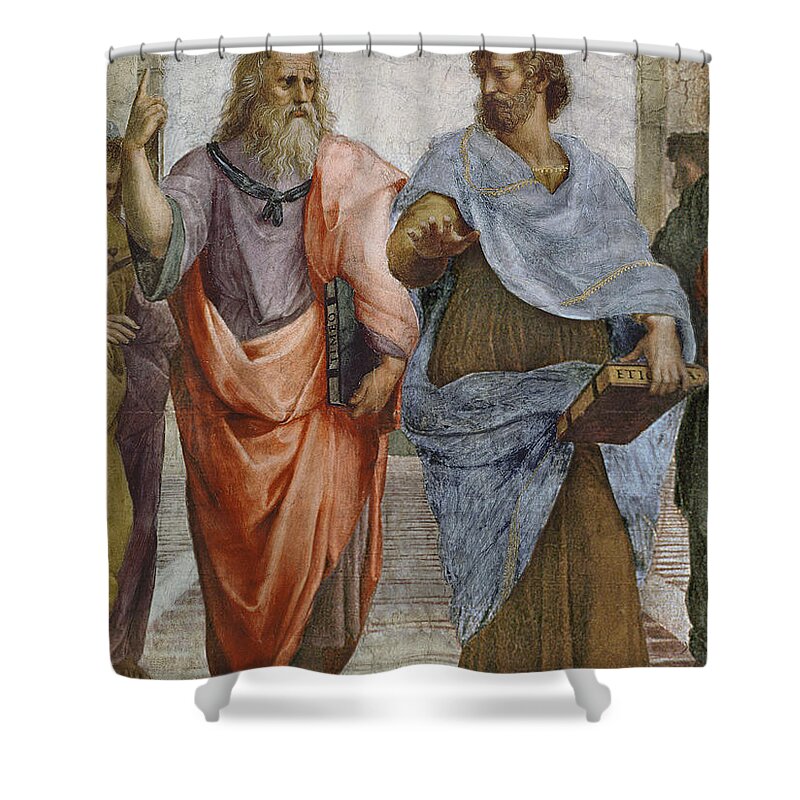 Iconic Shower Curtain featuring the painting Aristotle and Plato detail of School of Athens by Raffaello Sanzio of Urbino