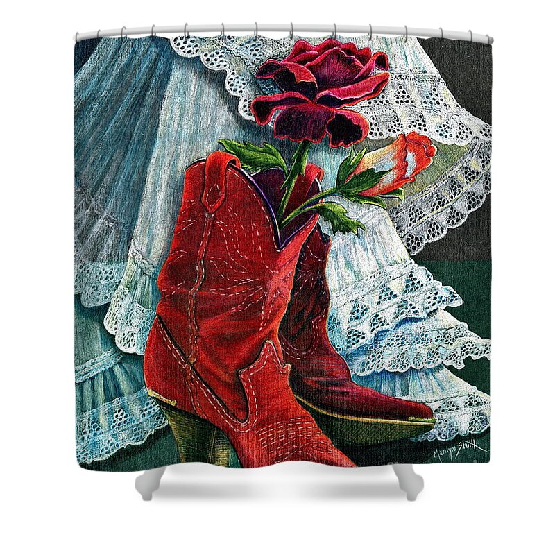 Red Boots Shower Curtain featuring the drawing Arizona Rose by Marilyn Smith