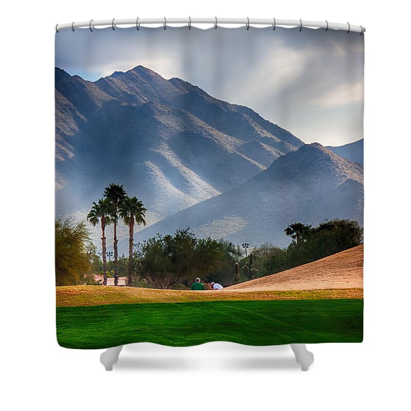 Fred Larson Shower Curtain featuring the photograph Arizona Sunrise Golfing by Fred Larson