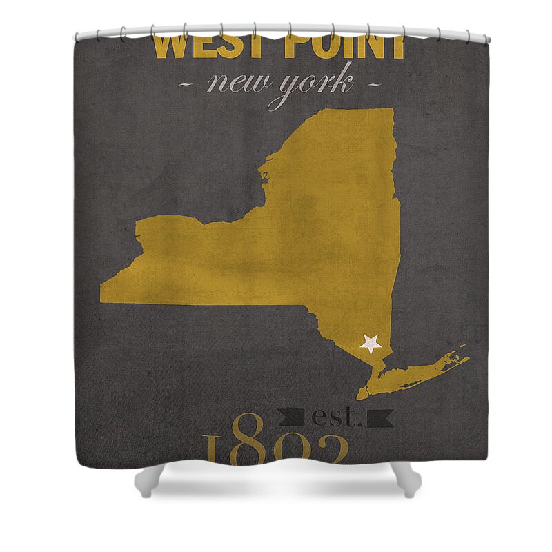 Army Black Knights Shower Curtain featuring the mixed media Army Black Knights West Point New York USMA College Town State Map Poster Series No 015 by Design Turnpike