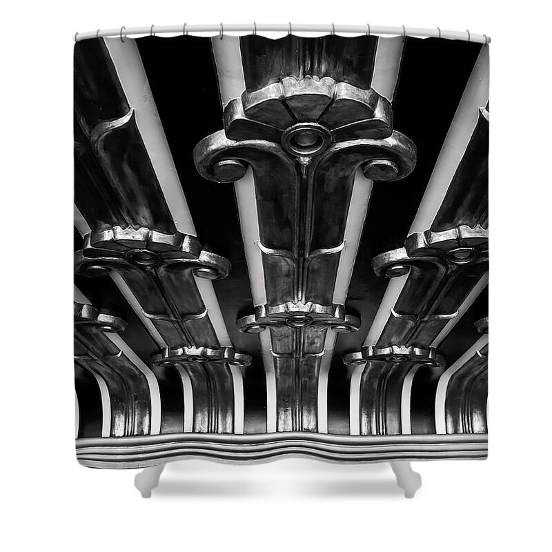 Abstract Shower Curtain featuring the photograph Art Deco at the Henry Fonda BW by Denise Dube
