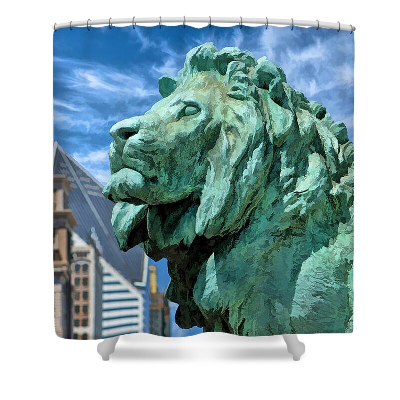 Chicago Shower Curtain featuring the painting Art Institute in Chicago Lion by Christopher Arndt