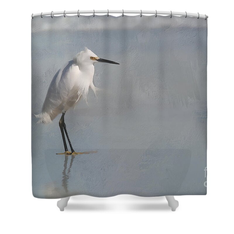 Snowy Shower Curtain featuring the photograph Artistic Snowy Egret by Jayne Carney