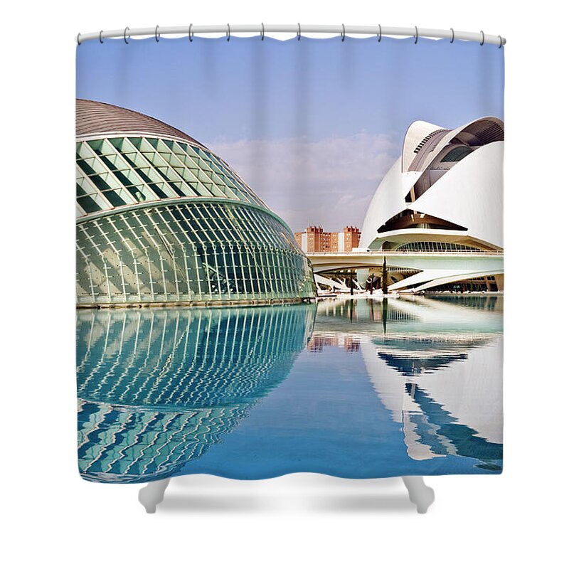 Swimming Pool Shower Curtain featuring the photograph Arts And Science Park, Valencia, Spain by John Harper