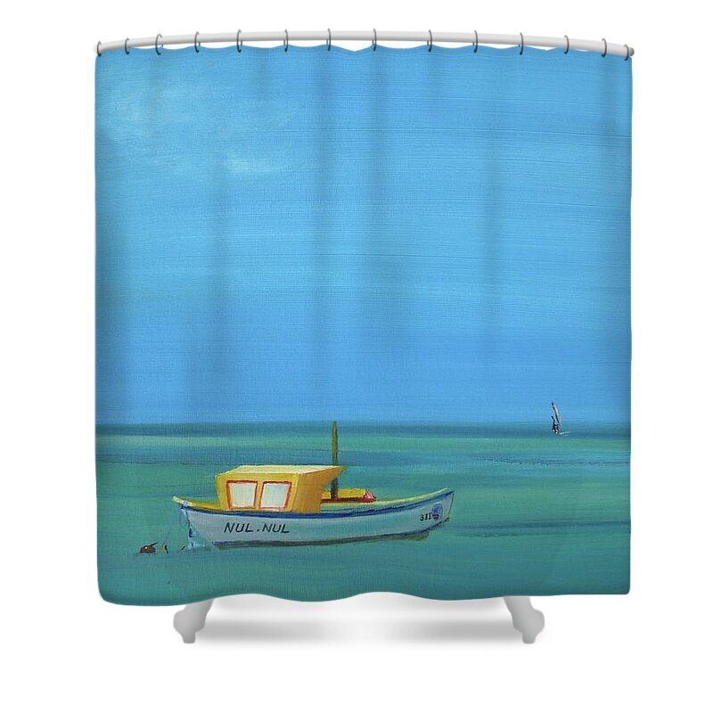 Aruba Shower Curtain featuring the painting Aruba by Donna Tuten