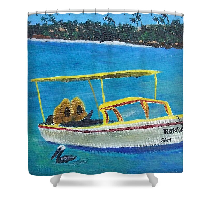 Seascape Shower Curtain featuring the painting Aruba Fishing Boat by Kathie Camara