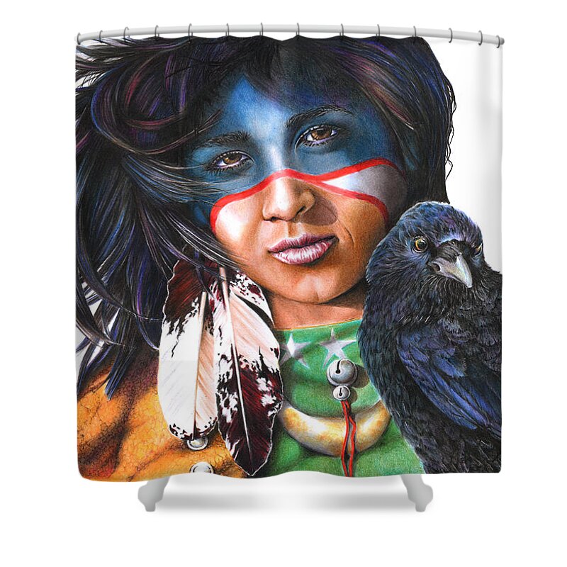 Native Shower Curtain featuring the drawing As The Crow Flies by Peter Williams
