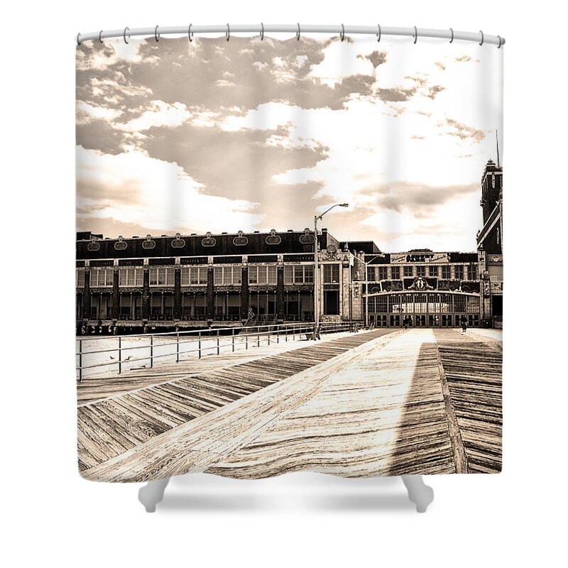Asbury Shower Curtain featuring the photograph Asbury Park Boardwalk and Convention Center by Bill Cannon