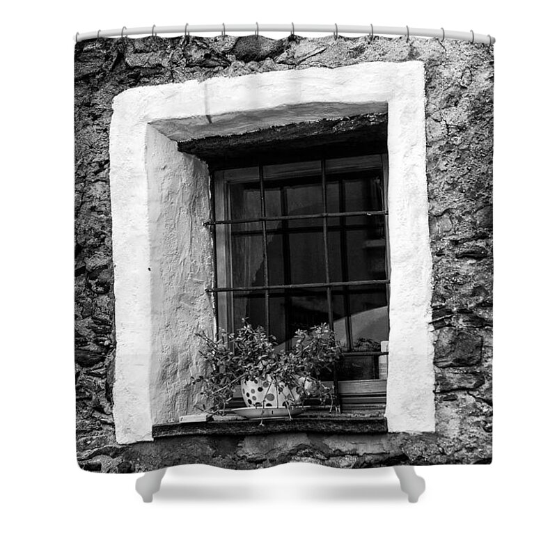 Switzerland Shower Curtain featuring the photograph Ascona Window BW by Timothy Hacker