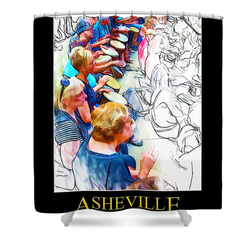 Asheville Shower Curtain featuring the digital art Asheville Drum Circle Poster by John Haldane