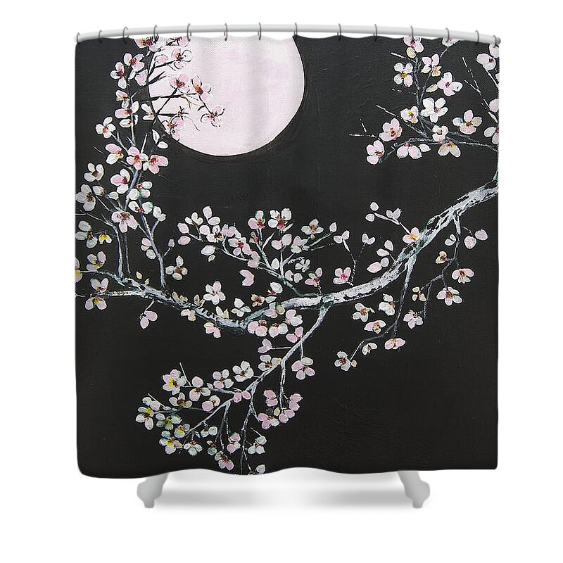 Moon Lite Shower Curtain featuring the painting Asian Moon by Arlen Avernian - Thorensen