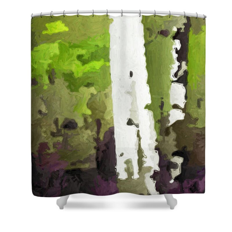 Digital Shower Curtain featuring the digital art Aspens on Boulder Mountain by David Hansen