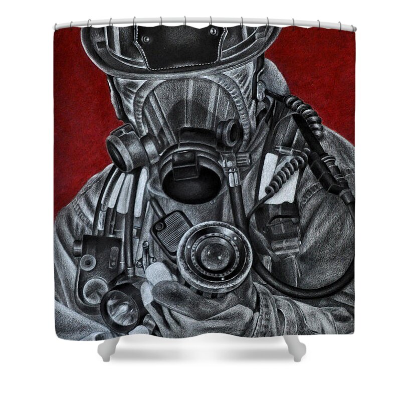 Firefighter Shower Curtain featuring the drawing Assault by Jodi Monroe